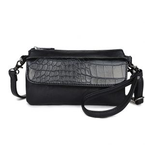 Wimona Schoudertasje / Clutch Croco Leonara Zwart