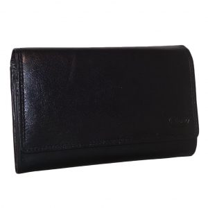 Leather Design Beugelportemonnee met Overslag Zwart