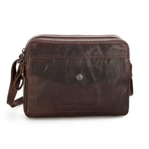 Spikes & Sparrow Compacte Schoudertas 2 Topzip Donker Bruin