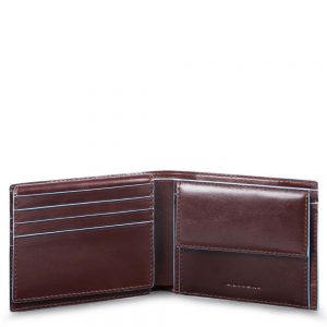Piquadro Blue Square Men's Wallet With Flip Up/Coin Pocket Mahogany