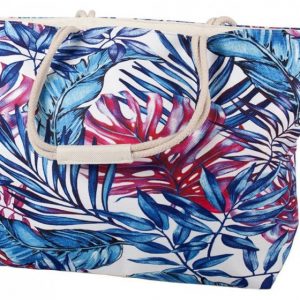 strandtas bladeren 3,6 liter polyester wit/blauw