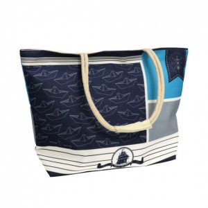 strandtas dames 23 liter polyester blauw/wit