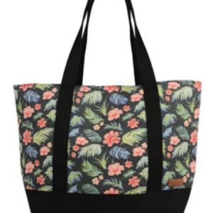 strandtas Floral dames 35 liter katoen zwart