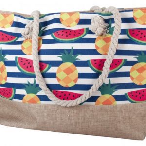 strandtas fruit 3,5L 52 x 34 cm polyester beige/blauw