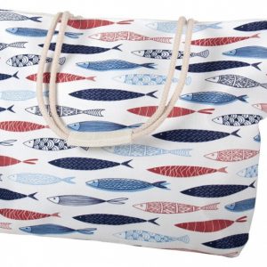 strandtas vissen dames 52 x 34 cm polyester wit/blauw