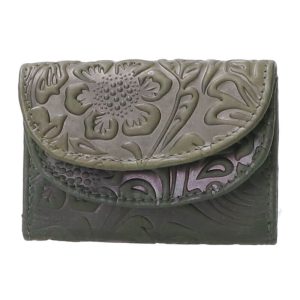 Leather Design Compacte Portemonnee Flower Groen