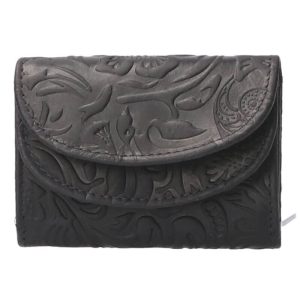 Leather Design Compacte Portemonnee Flower Navy Blauw