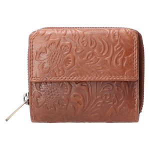 Leather Design Portemonnee Flower Bruin