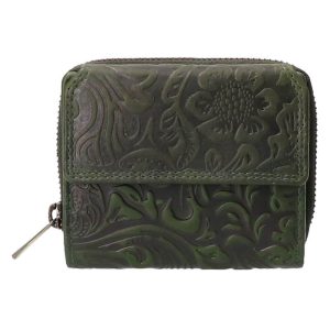 Leather Design Portemonnee Flower Groen