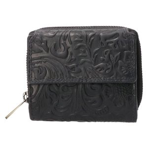 Leather Design Portemonnee Flower Navy Blauw