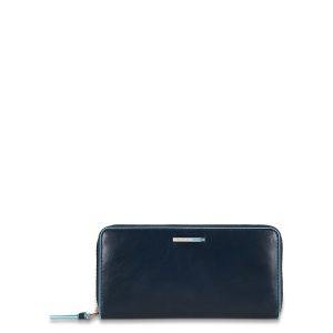 Piquadro Blue Square Women Zip Long Wallet Night Blue