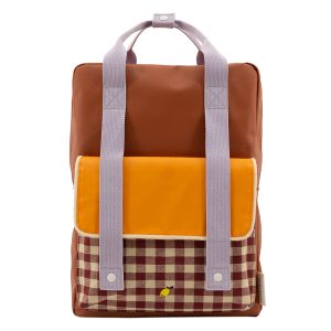 Sticky Lemon Gingham Backpack Large chocolate sundae daisy yellow mauve lilac