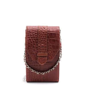 MOSZ Telefoontasje Croco Cognac Brushed Silver