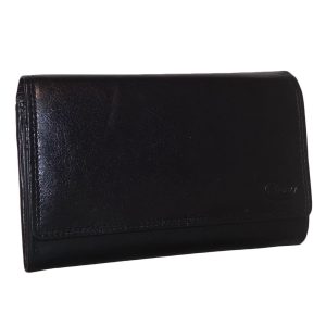Leather Design Beugelportemonnee met Overslag Zwart