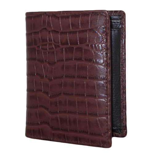 Leather Design Portemonnee Croco met Kaarthouder Vak Bruin