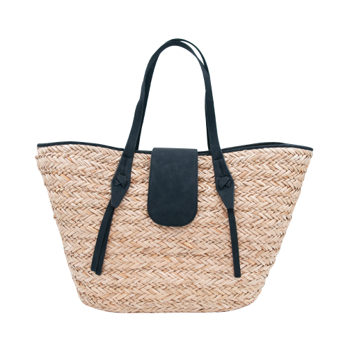 My Own Filo grote rieten tas met vegan leer zwart