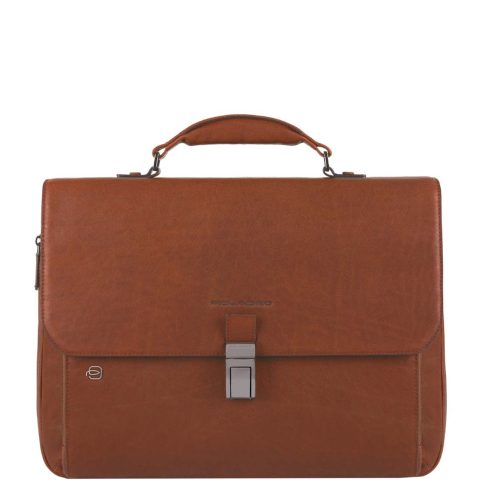 Piquadro Black Square Expandable Computer Bag with iPad Compartment cognac Aktetas