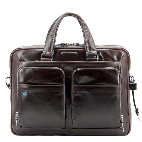 Piquadro Blue Square Portfolio Computer Briefcase 15" with iPad Mahogany