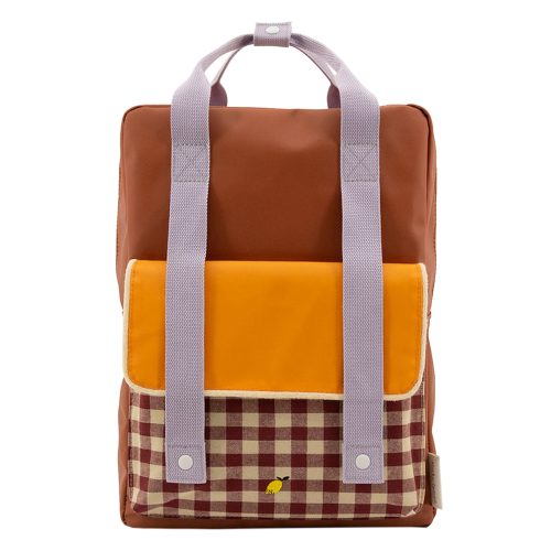 Sticky Lemon Gingham Backpack Large chocolate sundae daisy yellow mauve lilac