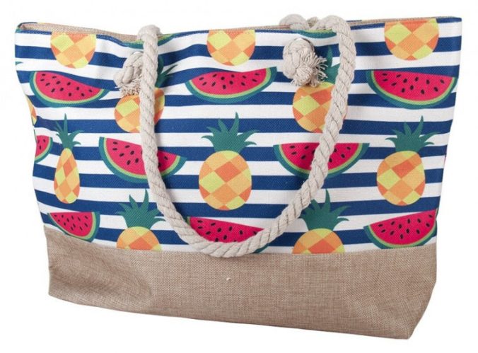 strandtas fruit 3,5L 52 x 34 cm polyester beige/blauw